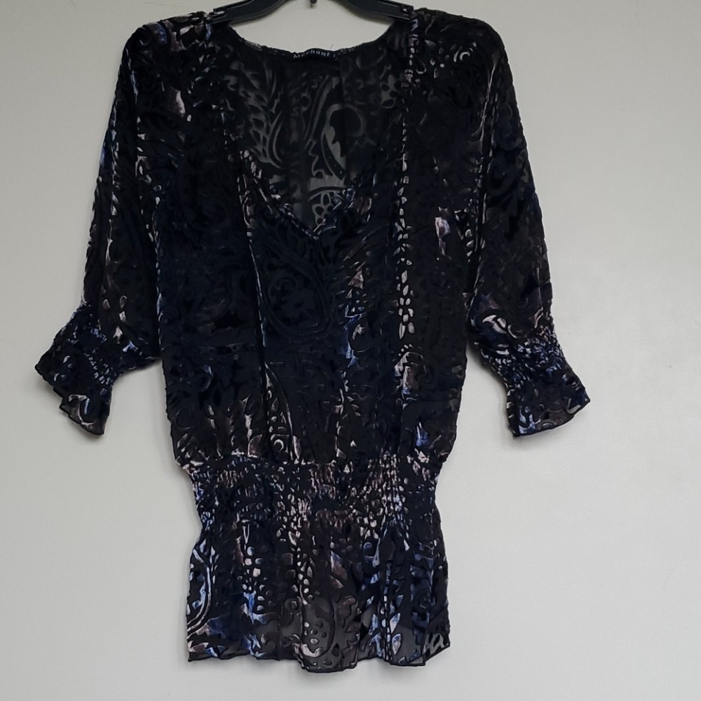 Sheer velour elastic waist top